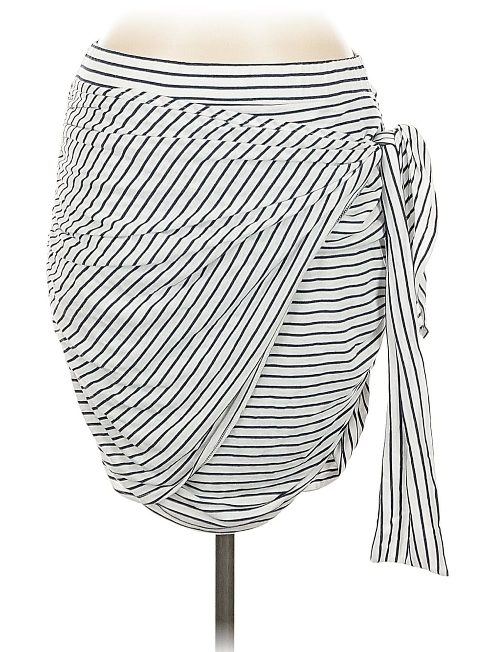 Sundry Navy White Striped Ruched Faux Wrap Side Tie Mini Skirt Jersey